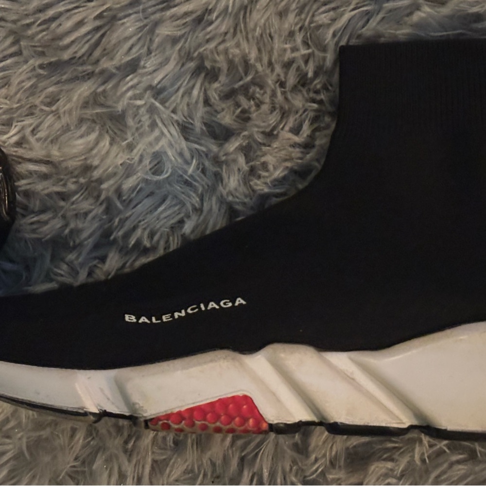 Balenciaga Black and White Sock Shoes with Red Detail